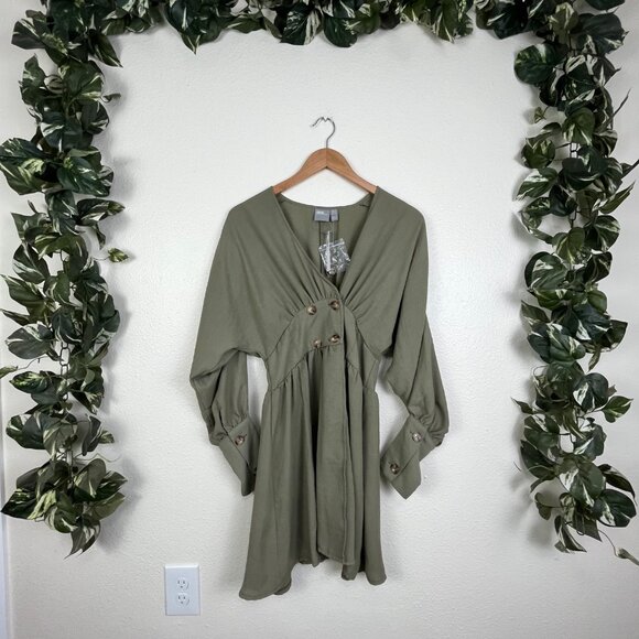 ASOS Design Long Sleeve Wrap Mini Dress Green NWT Women’s Size 4 - Picture 1 of 9